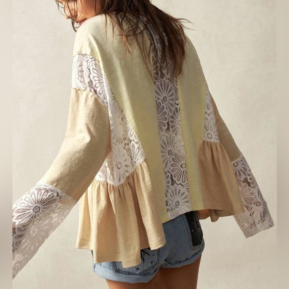 Women's Cream and Tan Lace Top - Picture 7 of 9